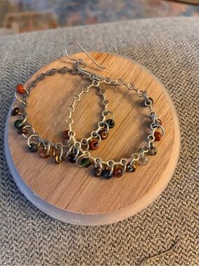 Multicolor Glass Bead Hoop Earrings - Women Jewelry